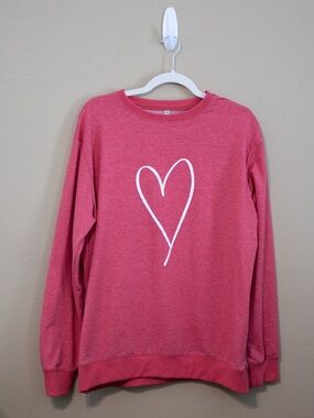 Pink Heart Graphic Sweatshirt 2XL Casual Cozy Pullover